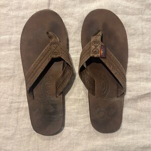 Rainbow Brown Leather Thong Sandals